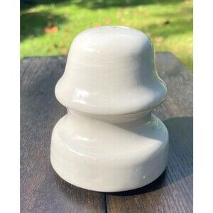 Vintage Westinghouse White Porcelain Spool Insulator "W" Logo w/ Wooden Post